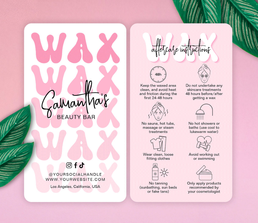 Trendy Retro Pink Modern Salon Waxing Aftercare Business Card