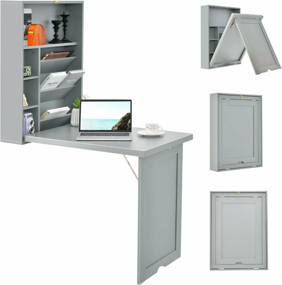 Wall Mounted Desk, Fold Out Convertible Floating Desk, Multi-Function Murphy Desk for Home Office, Space Saving Computer Desk Hanging Table. Perfect for a small esthetics room.