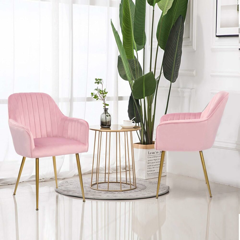  Set of 2 Velvet Dinning Chairs, Upholstered Accent Chairs with Gold Plating Legs- The perfect addition to an esthetics room. Check out the log post for more. 