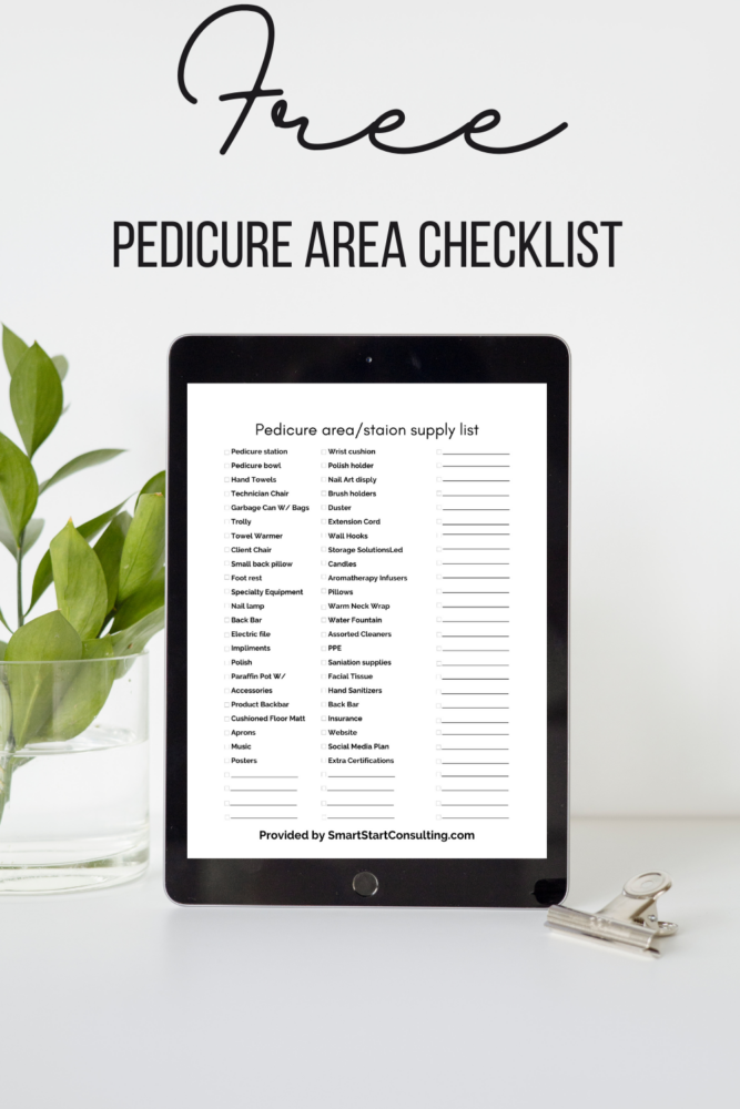 Free printable pedicure area checklist