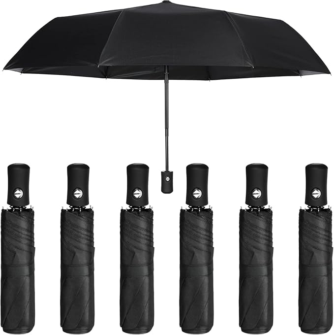 Jexine 6 Pcs Travel Compact Umbrella Automatic Open Close Windproof Small Light Backpack Purse Car Portable Collapsible Umbrella for Rain,
